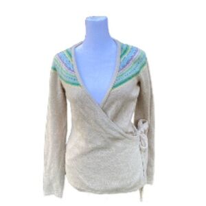 Lilly Pulitzer Fair Isle Wrap Sweater Cream Green Blue Purple Medium